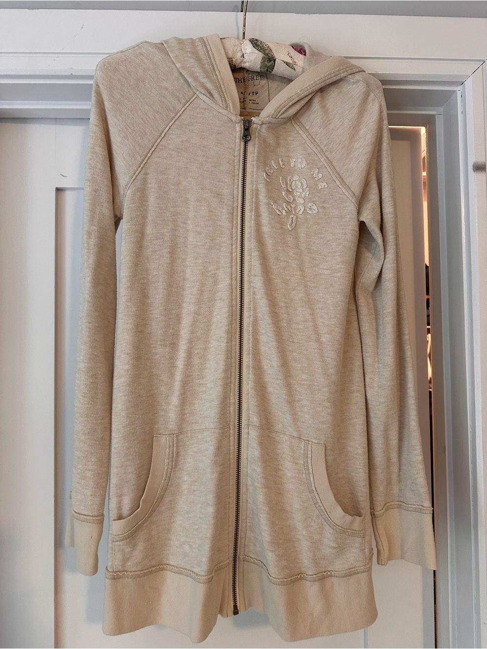 We The Free Beige Zip Hoodie with Subtle Embroidery